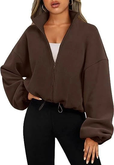 Women's polar fleece jacket with stand collar and zipper in various colours