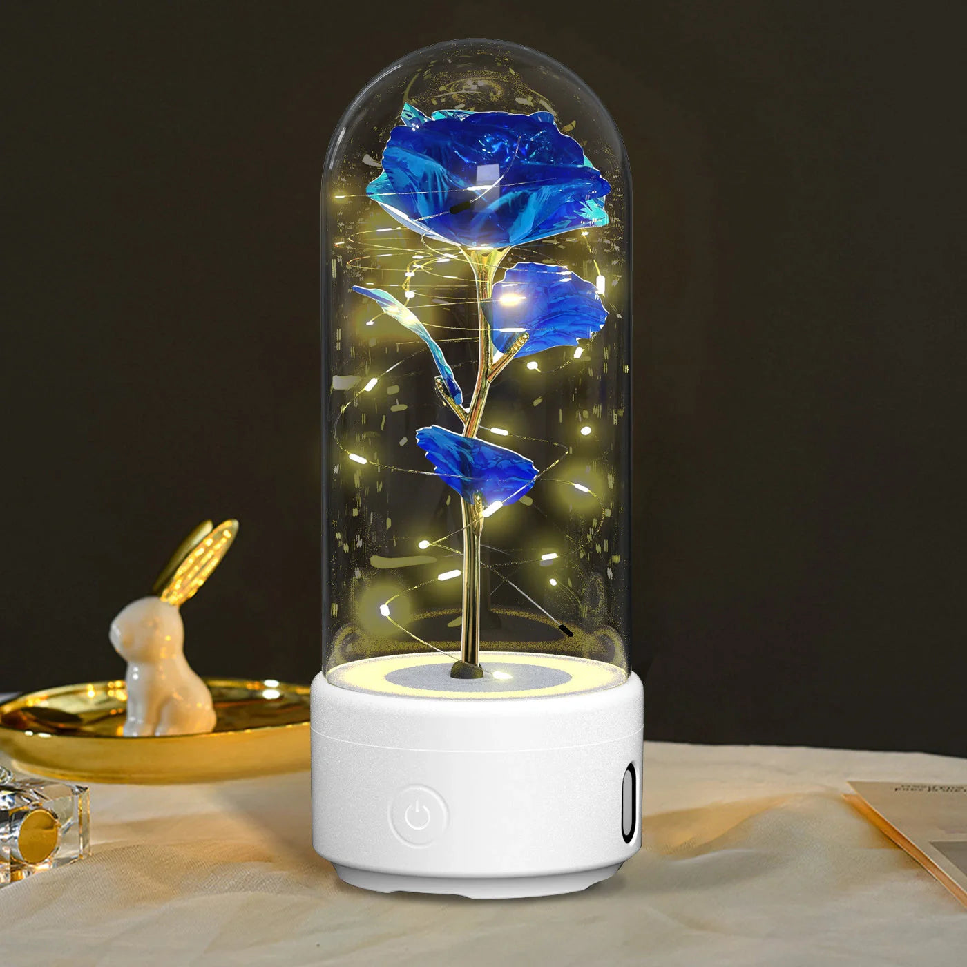 Elegant LED rose light with Bluetooth speaker in glass cover