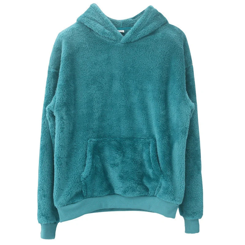 A cosy, velvet-lined hooded jumper with pockets for men, available in a range of classic colours.