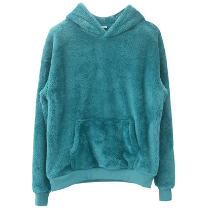 A cosy, velvet-lined hooded jumper with pockets for men, available in a range of classic colours.