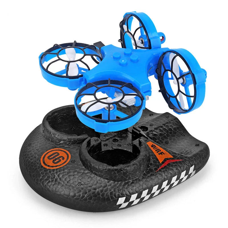 Versatile 3-in-1 RC Hovercraft Drone that can fly, glide on land, and cruise on water with intuitive controls and long-lasting battery life