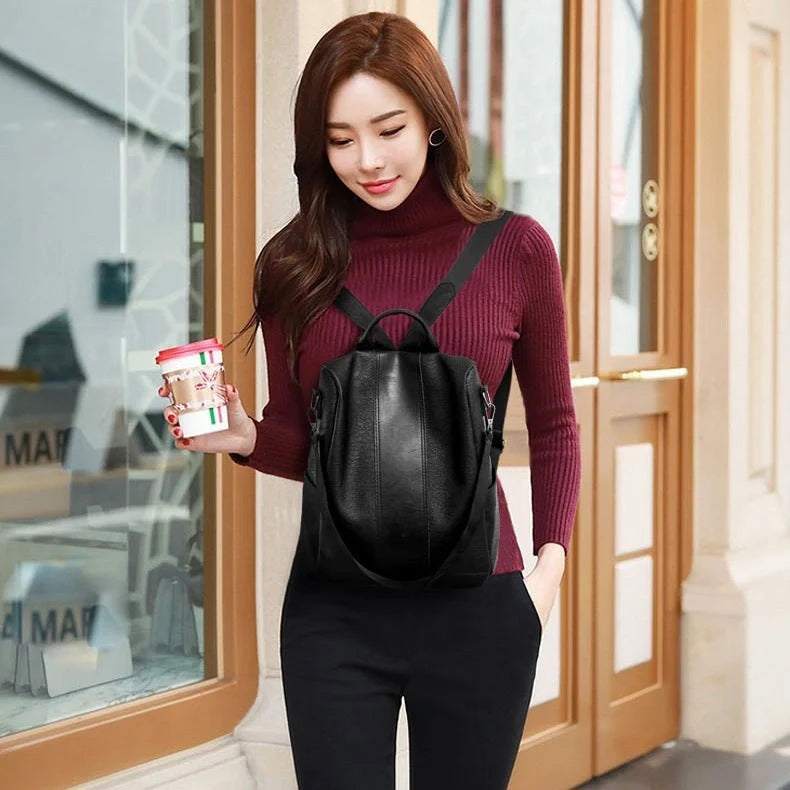 A stylish and roomy women's backpack made from premium PU leather, featuring multiple pockets and compartments for optimal organisation.
