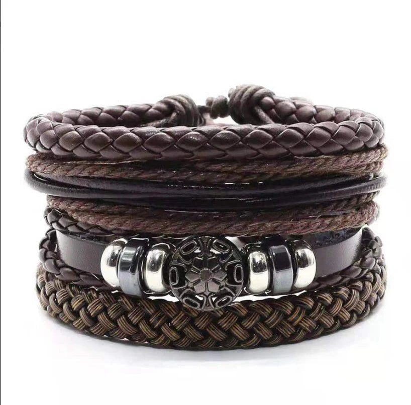Men's genuine leather vintage braided bracelet with adjustable closure