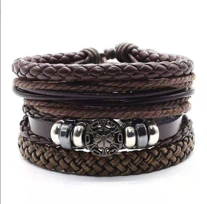 Men's genuine leather vintage braided bracelet with adjustable closure