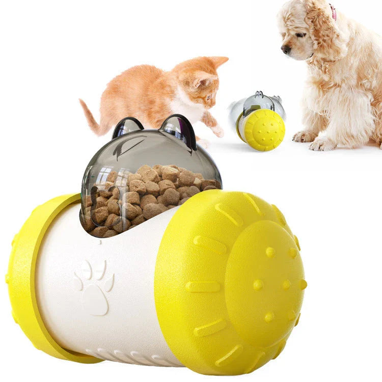 Colorful interactive slow feeding ball toy for pets, designed to engage dogs and cats with treats and promote mental stimulation