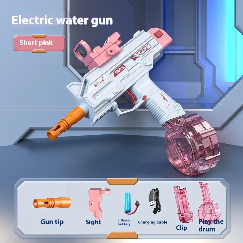 Children's Automatic UZI Electric Backpack Water Gun in technology blue and girl pink