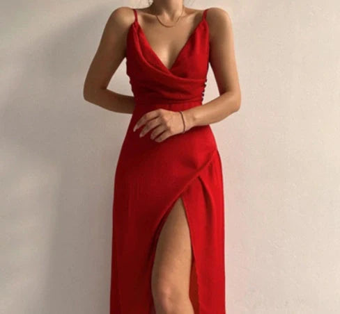 V-neck Slip Dress with floral print and side slit in various colours