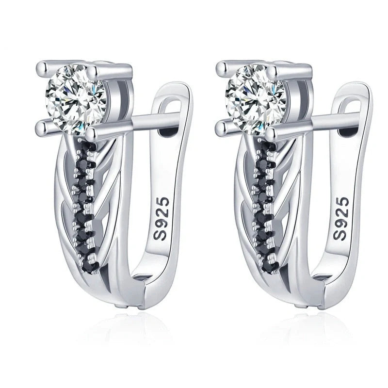 Elegant black hollow zircon copper plated earrings for women, perfect for any occasion.