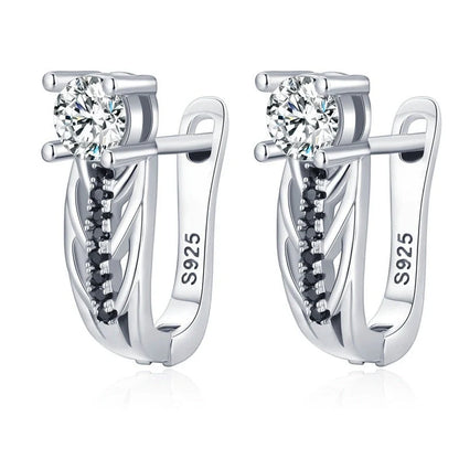 Elegant black hollow zircon copper plated earrings for women, perfect for any occasion.