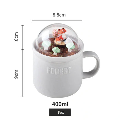 Micro Landscape Milk Cup with embossed letters and colourful glaze in fox, rabbit, squirrel, and fawn designs