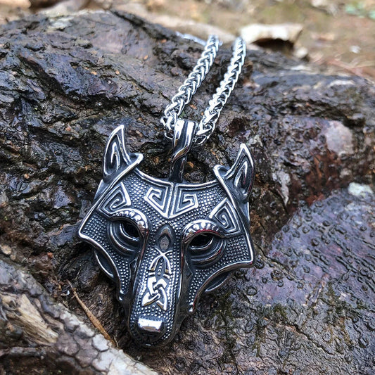Legendary Norse Grey Wolf Head Silver Pendant Necklace, a captivating accessory crafted from premium titanium steel