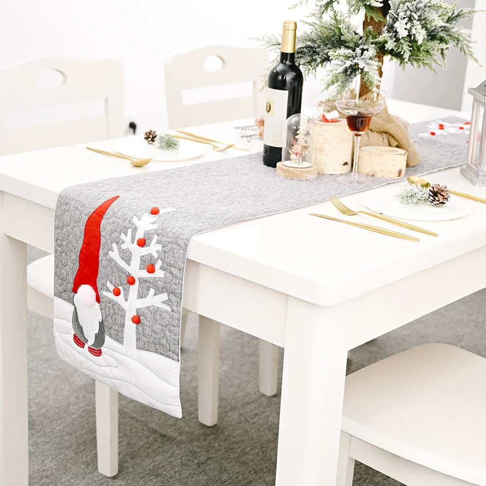 Christmas gnome plush doll grey table runner for festive dining table decoration