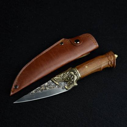 Hand-forged slicing knife with rosewood handle and pure copper guard
