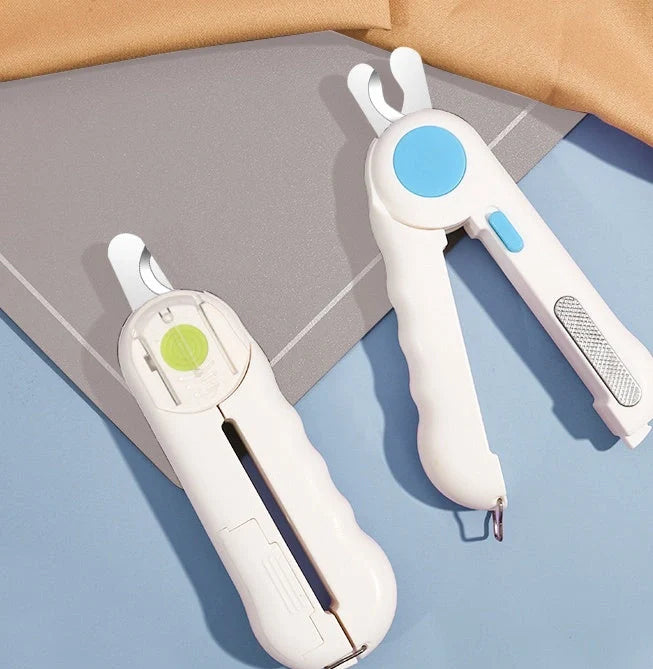 LED illuminated cat and dog nail clippers with sharpener in blue and green