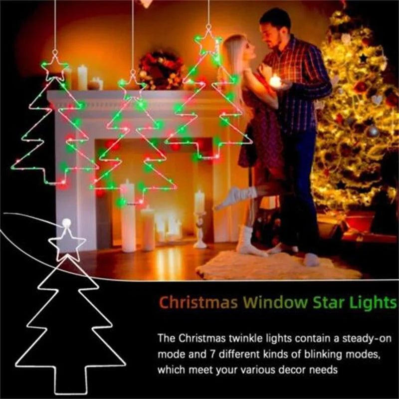 Wrought iron Christmas tree shaped LED lantern with white birch finish and 40 LED lights