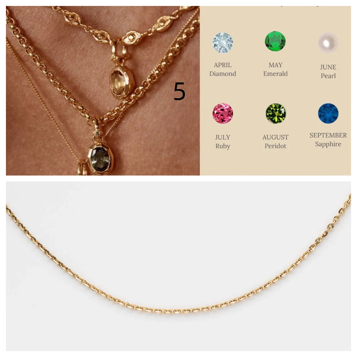 Stainless steel twelve birthday stone necklace with love pendant, featuring durable titanium steel construction.