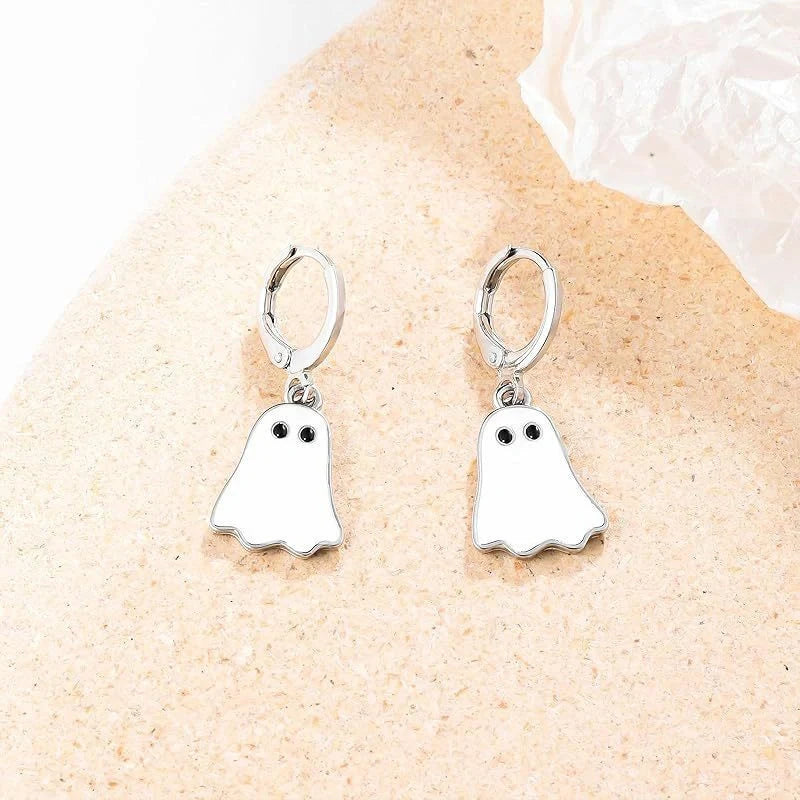 Gold plated Halloween ghost huggie hoop earrings for women, hypoallergenic and stylish