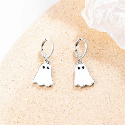 Gold plated Halloween ghost huggie hoop earrings for women, hypoallergenic and stylish