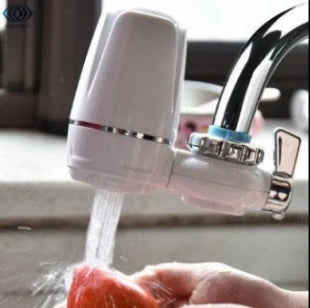 White kitchen tap water purifier with ceramic cartridge and universal adapter