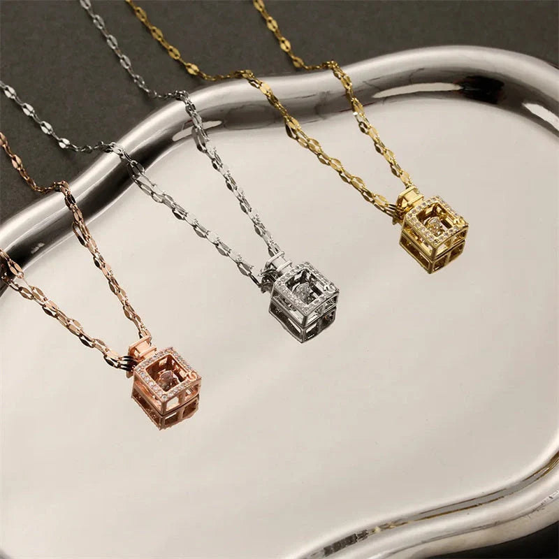Valentine's Day titanium steel perfume bottle pendant necklace with zircon detail