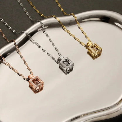 Valentine's Day titanium steel perfume bottle pendant necklace with zircon detail