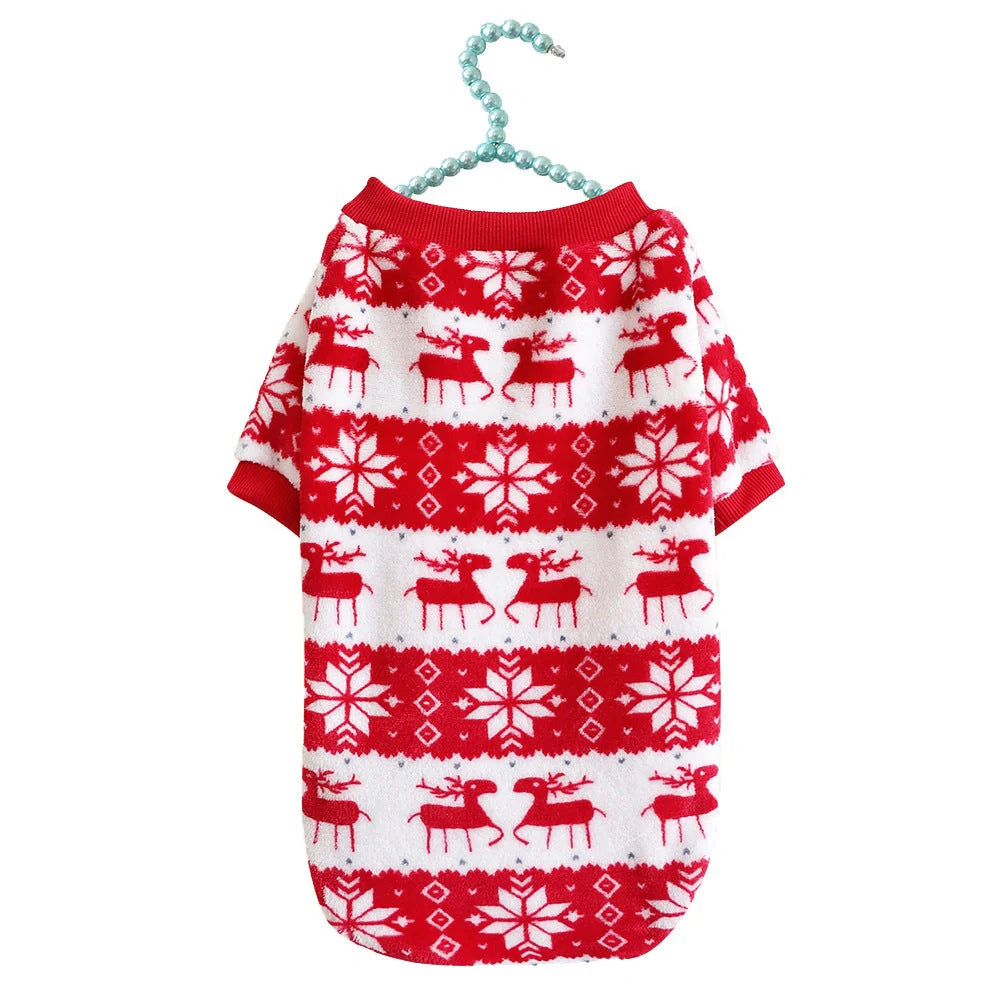 Winter warm padded dog sweater with Christmas design in big red