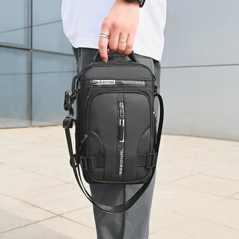 Versatile crossbody bag with multiple pockets and compartments, made of durable nylon for the modern, on-the-go gentleman