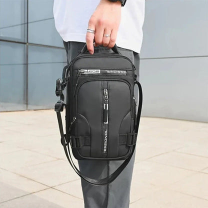 Versatile crossbody bag with multiple pockets and compartments, made of durable nylon for the modern, on-the-go gentleman