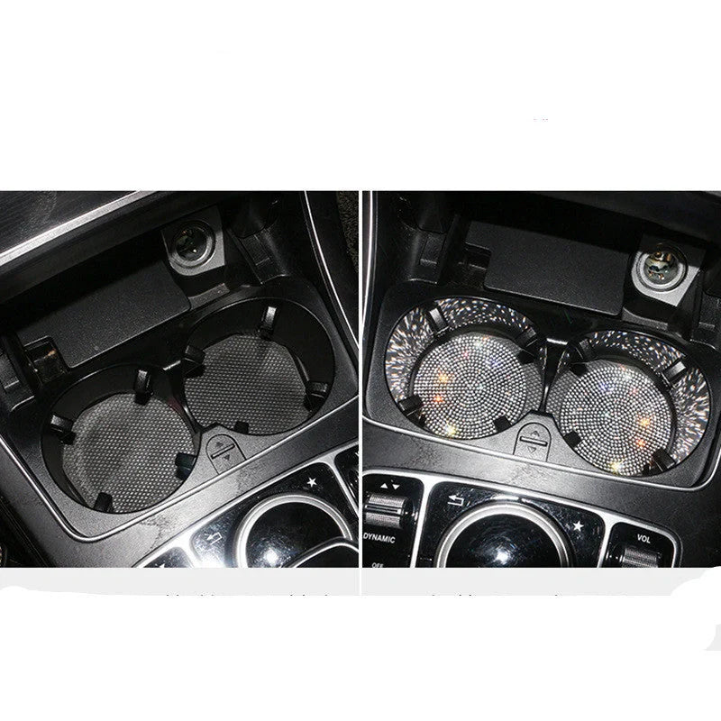 Universal anti-slip silicone cup holder insert with crystal rhinestone design for cars
