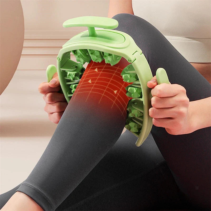 Manual round massager with 11 wheels for waist, buttocks, and thigh relief in white pink, white green, or green