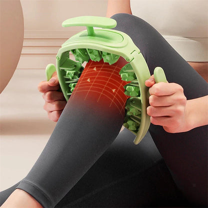 Manual round massager with 11 wheels for waist, buttocks, and thigh relief in white pink, white green, or green