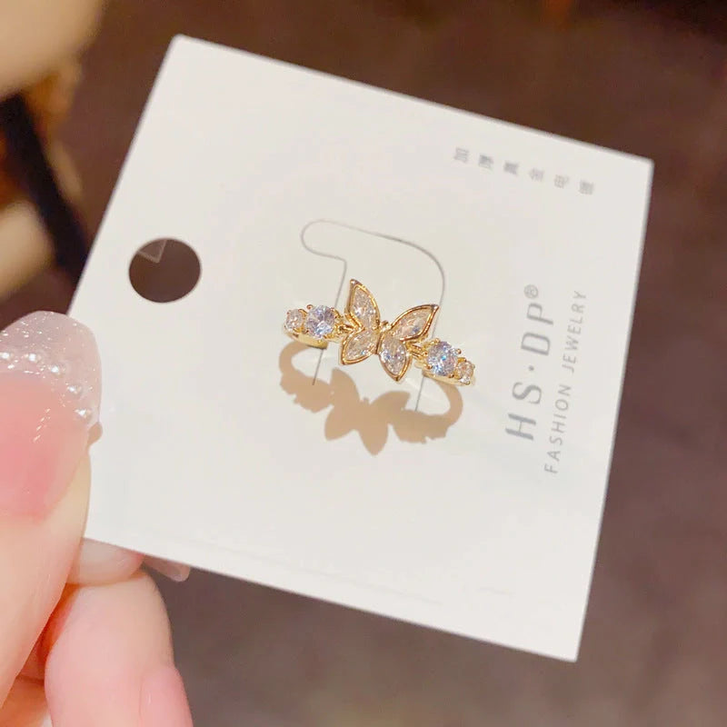 Elegant gold-plated butterfly ring with diamond accents, a sophisticated accessory for the modern UK woman