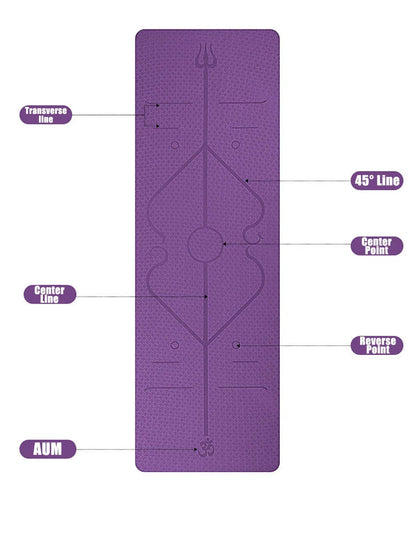 Non-slip TPE yoga mat with position lines for beginners, available in multiple colors