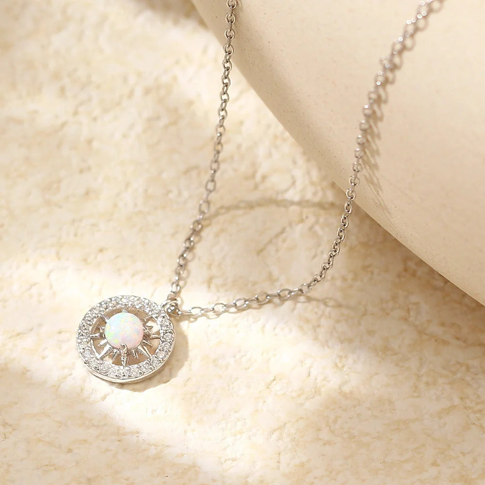 Celtic Moon and Sun Necklace in silver with opal accents, elegant fashion jewelry