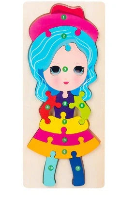 Wooden animal number puzzle for children, educational toy with vibrant colours
