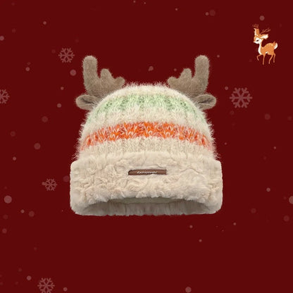 Christmas knitted deer antler hat in various colours for winter warmth