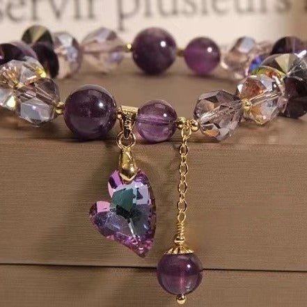 Elegant Natural Amethyst Love Gem Bracelet with heart-shaped pendant