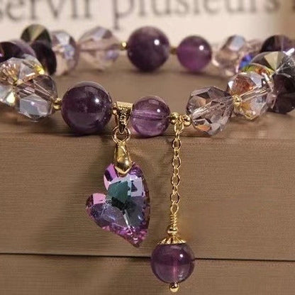Elegant Natural Amethyst Love Gem Bracelet with heart-shaped pendant