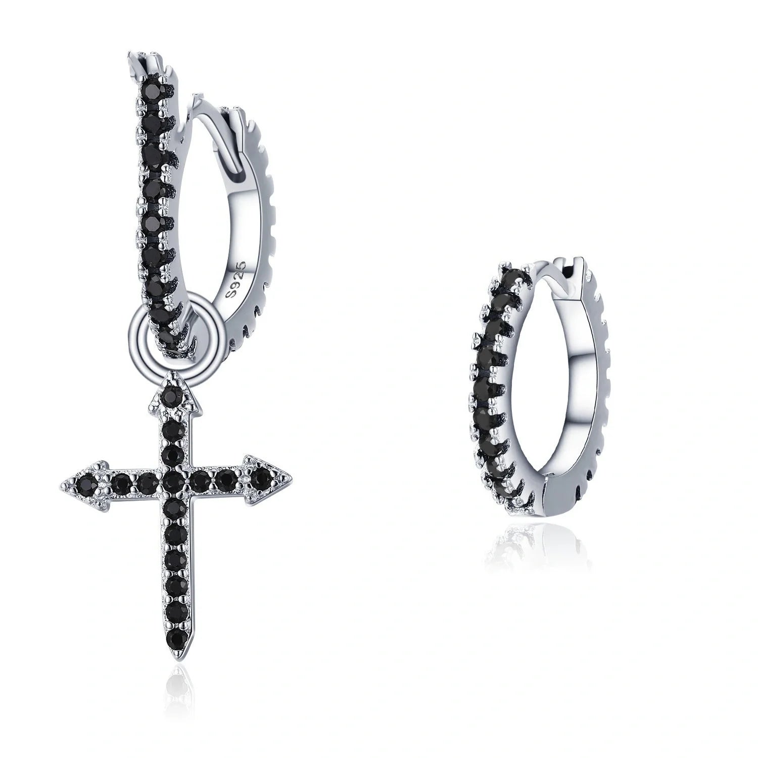 Trendy black copper-plated zircon earrings with cross design