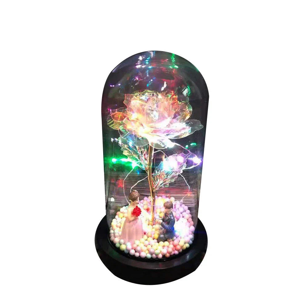 Enchanting artificial rose flower in a glass dome, a timeless home decor piece
