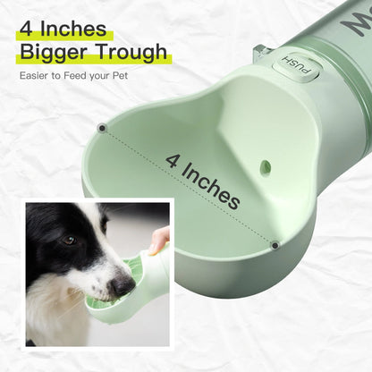 Mewoofun 2-in-1 leak-proof pet water bottle with adjustable strap and poop bag storage
