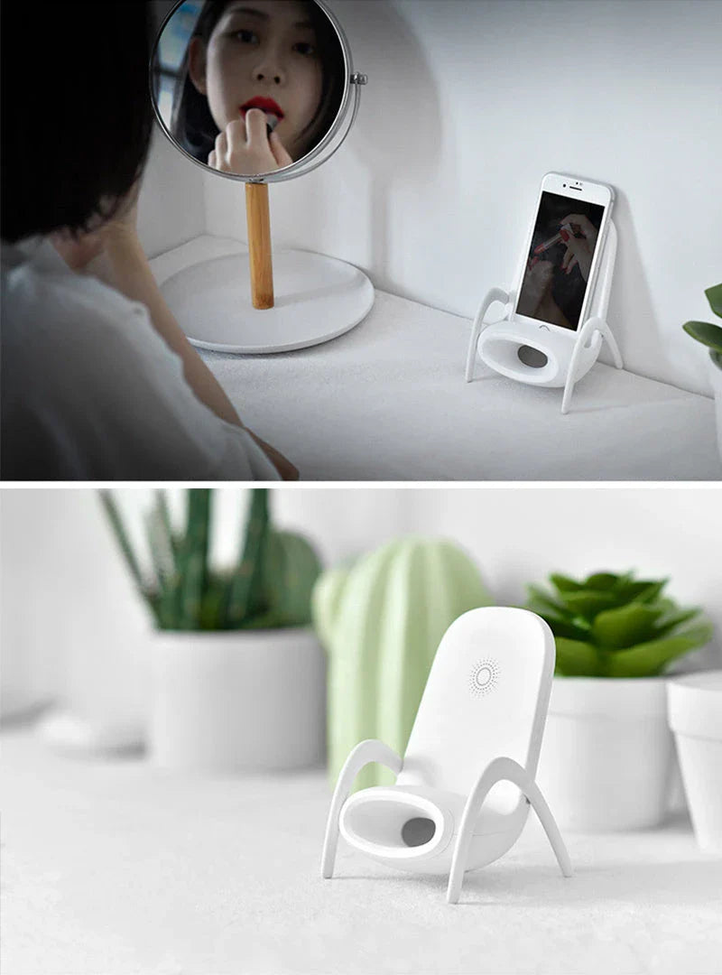 Stylish wireless charging stand with premium materials and fast Qi charging capabilities for Apple and Android smartphones