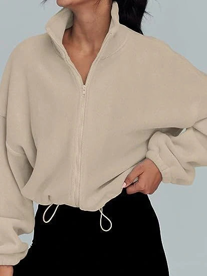Women's polar fleece jacket with stand collar and zipper in various colours