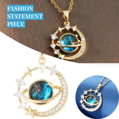 Stainless steel astronaut necklace with rhinestone pendant, adjustable O-ring chain