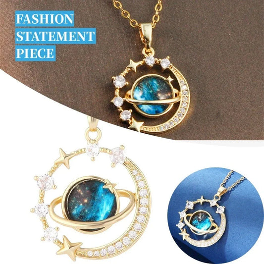 Stainless steel astronaut necklace with rhinestone pendant, adjustable O-ring chain