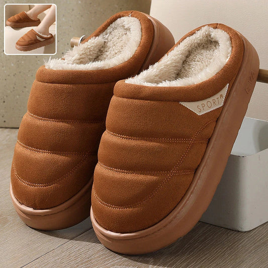 Cozy plush slippers with suede uppers, plush lining, and durable EVA soles for ultimate indoor comfort and warmth
