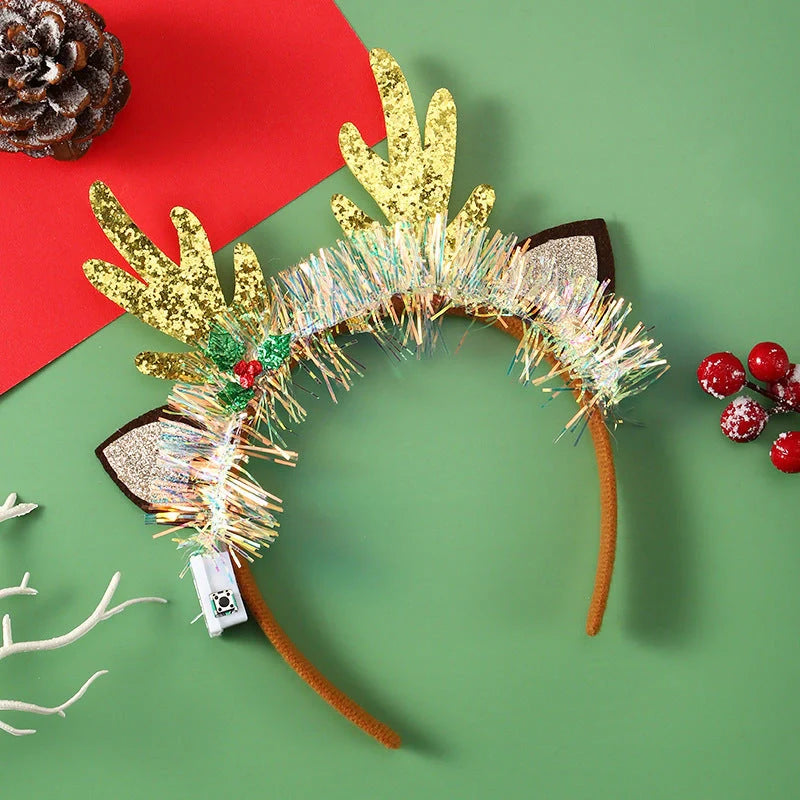 Glowing Christmas hair band with flashing deer horn and snowflake designs