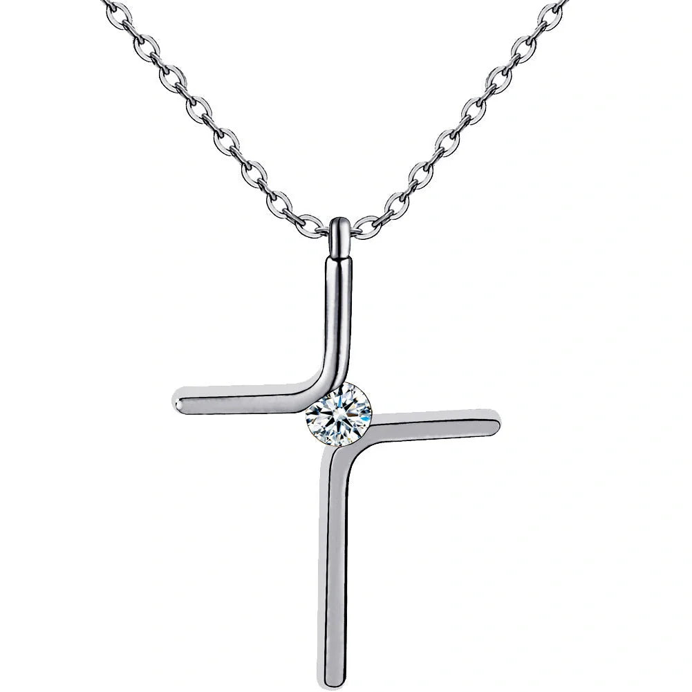 Elegant titanium steel cross pendant necklace with water wave chain
