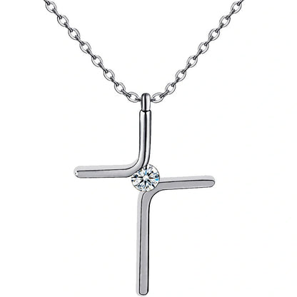 Elegant titanium steel cross pendant necklace with water wave chain