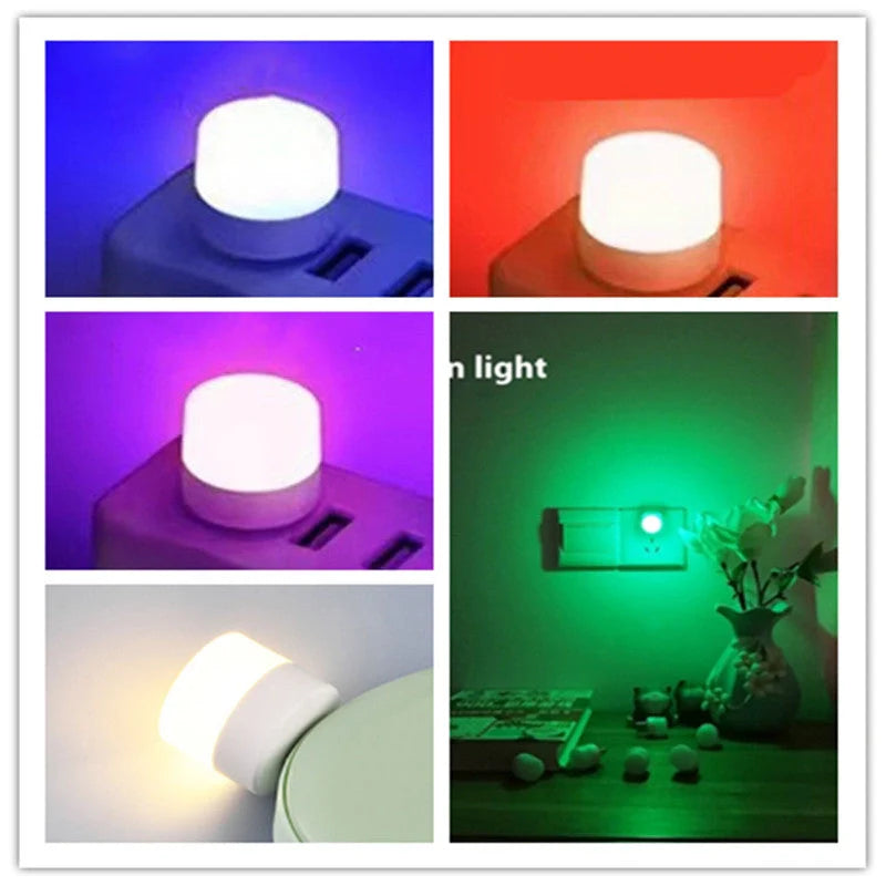Compact USB LED night light with soft glow for reading and sleep